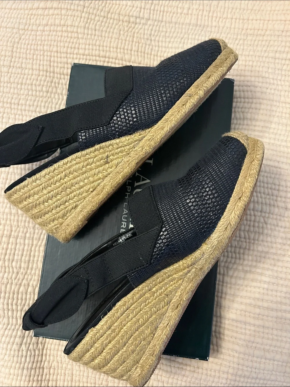 Lauren Ralph Lauren Black- dark navy blue  Knit Espadrille Slingback Wedges